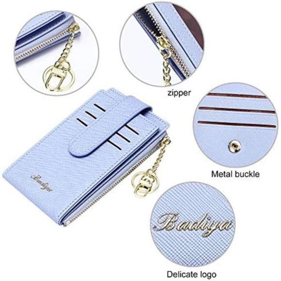 RFID Card Holder Wallet for Women Slim Wallets M-Cross-Sky Blue & Key Chain - Picture 6 of 6